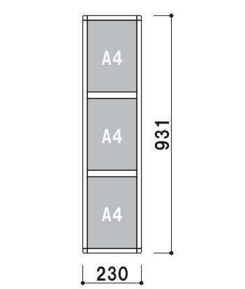 ファースト　S4T3　A4縦3段　プリンパスライドパネル複数段A4　【壁面直付可・カバー付・屋内・片面】