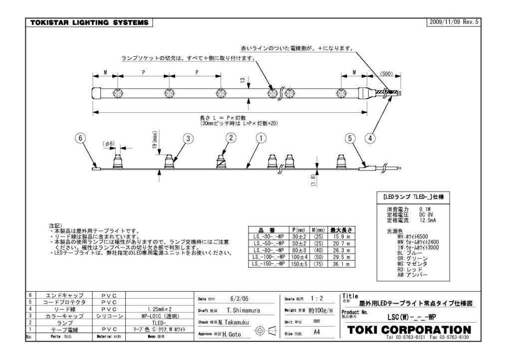 TOKI LSC-30-WW-WP LEDテープライト屋外用 ウォームホワイト2400K 