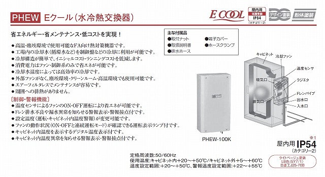 PHEW-200K 日東工業 Eクール(水冷熱交換器、側面取付型・高機能タイプ