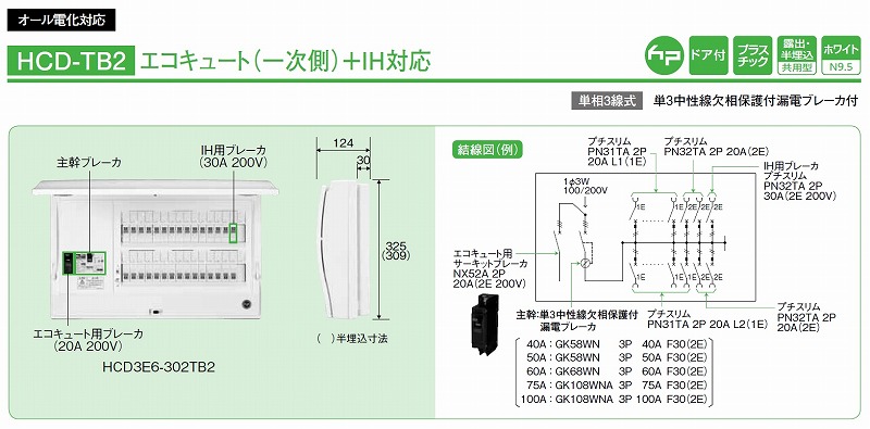 通販 | 日東工業 HCD3E10-302TB2 ホーム分電盤（ドア付） エコキュート 