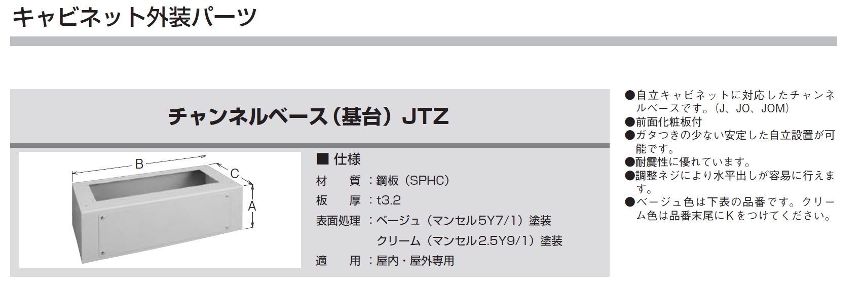 河村電器産業 JTZ2080-25K 種別 キャビネットパーツチャンネルベース