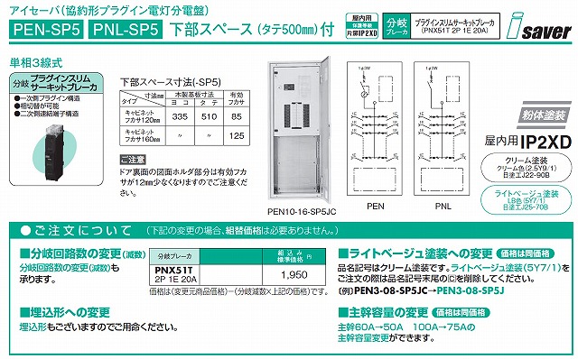 日東工業 PEN3-08-SP3JC アイセーバ標準電灯分電盤-