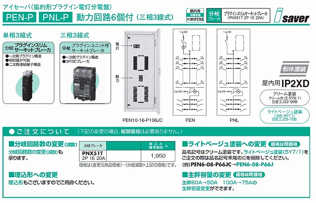 日東工業 PEN20-40J アイセーバ協約形プラグイン電灯分電盤 基本タイプ 単相3線式 主幹200A 分岐回路数40 色ライトベージュ - 1