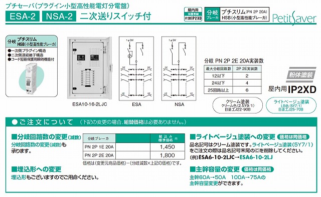 P】【代引不可】日東工業 ESA10-46-RY9J プチセーバ標準電灯分電盤