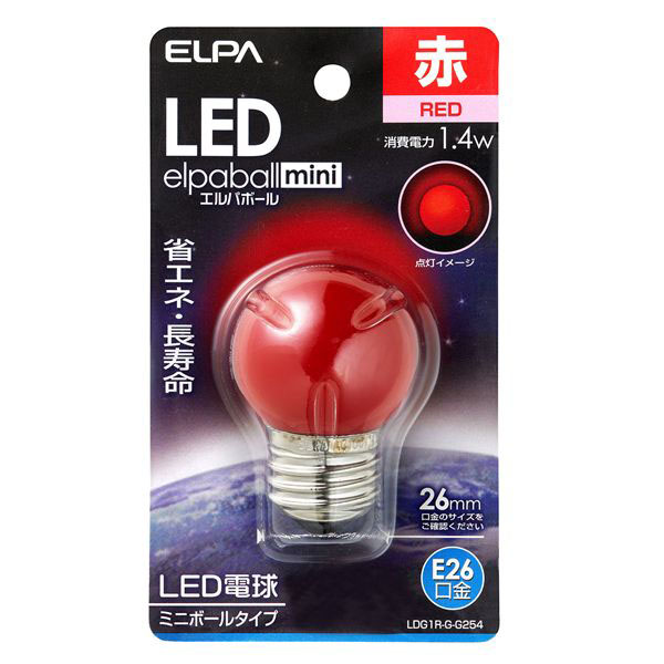 LED装飾電球　G40　E26　1.4W　レッド　LDG1R-G-G254　（10入）