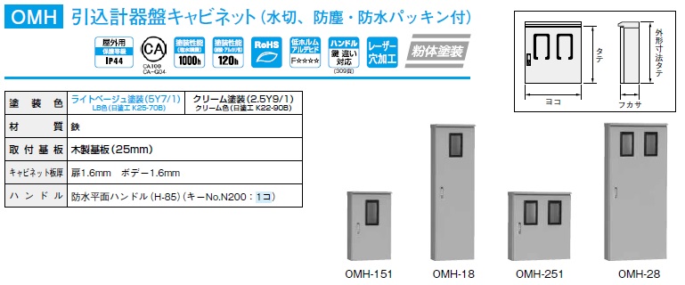 通販 | 日東工業 OMH-151・OMH-151C 屋根付引込計器盤キャビネット 