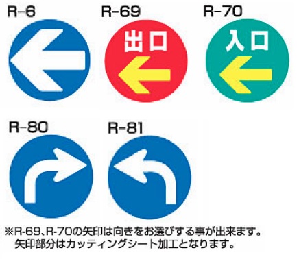 ロードポップサイン用面板　R-6・R-69・R-70・R-80・R-81　上部レギュラー面板(丸)　矢印　【1枚】