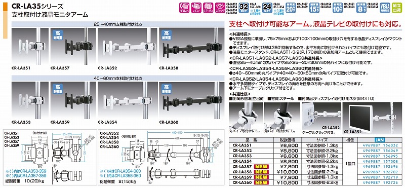 通販 | サンワサプライ CR-LA354 支柱取り付け液晶モニタアーム CR-LA35シリーズ | アドウイクス株式会社