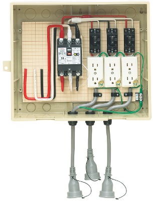未来工業（MIRAI)　14-33CB5L　ELB組込品　（ベージュ色）　屋外電力用仮設ボックス　（漏電しゃ断器・分岐ブレーカー・コンセント内蔵）