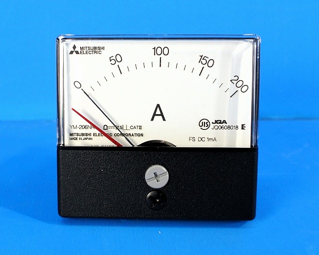 三菱電機　交流電流計 角形計器 　YM-206NRI  0-200A FS1mA DRCT　赤針付き 