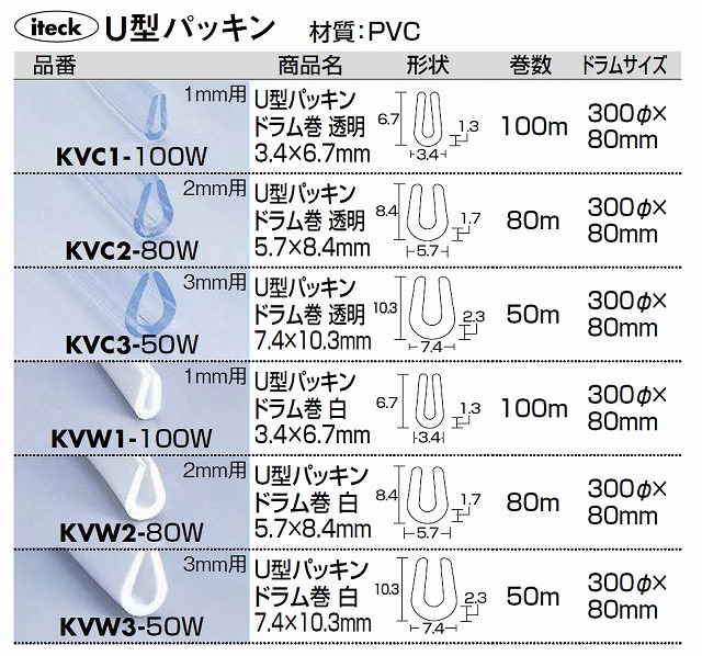 光 Uパッキン透明5.7×8.4 KVC2-80W 80m-