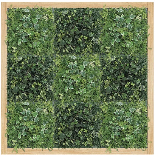 グリーンモード　連接グリーン　GM1715　60角9連（180角NA）　壁面緑化　木目フレーム付き（ナチュラル）
