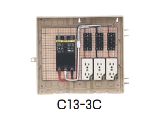未来工業　C13-3C　屋外電力用仮設ボックス　透明蓋　（漏電しゃ断器･分岐ブレーカ･コンセント内蔵）