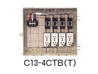 未来工業　C13-4CTB　屋外電力用仮設ボックス　透明蓋　（漏電しゃ断器･分岐ブレーカ･コンセント内蔵）