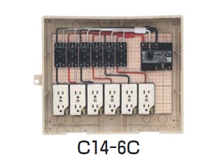 未来工業（MIRAI)　C14-6C　屋外電力用仮設ボックス　透明蓋　（漏電しゃ断器･分岐ブレーカ･コンセント内蔵）