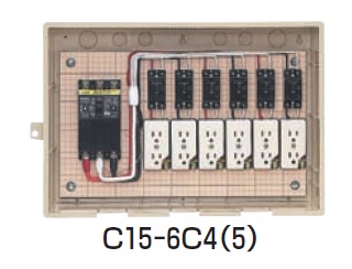 未来工業　C15-6C5　屋外電力用仮設ボックス　透明蓋　（漏電しゃ断器･分岐ブレーカ･コンセント内蔵）