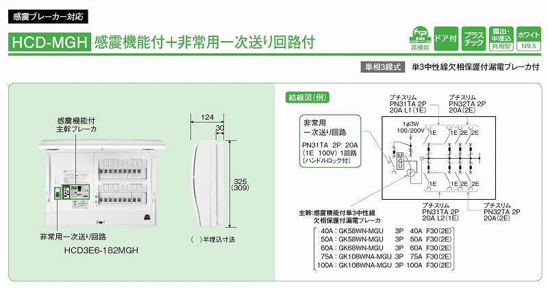 日東工業 HCD3E4-102MGH ホーム分電盤（ドア付） 感震機能付＋非常用一次送り回路付の激安通販 | 日東工業 ホーム分電盤 感震
