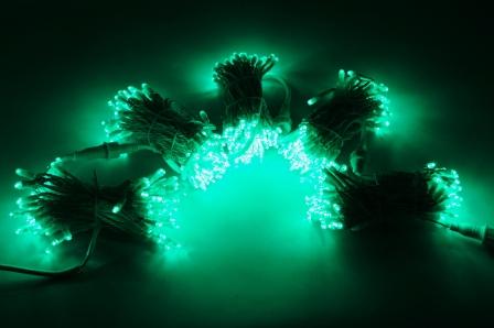 LEDストリングスライト　グリーン　100球　2芯　5本セット【ホワイトコード】　電源コード付　イルミネーション　お買い得！