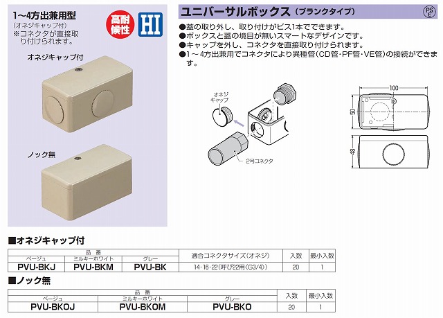 通販 | 未来工業（MIRAI) PVU-BKO グレ－ ユニバーサルボックス ブランクタイプ ノック無 | アドウイクス株式会社