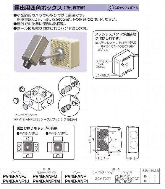 通販 | 未来工業（MIRAI) PV4B-ANFM 露出用四角ボックス・取付自在蓋 | アドウイクス株式会社